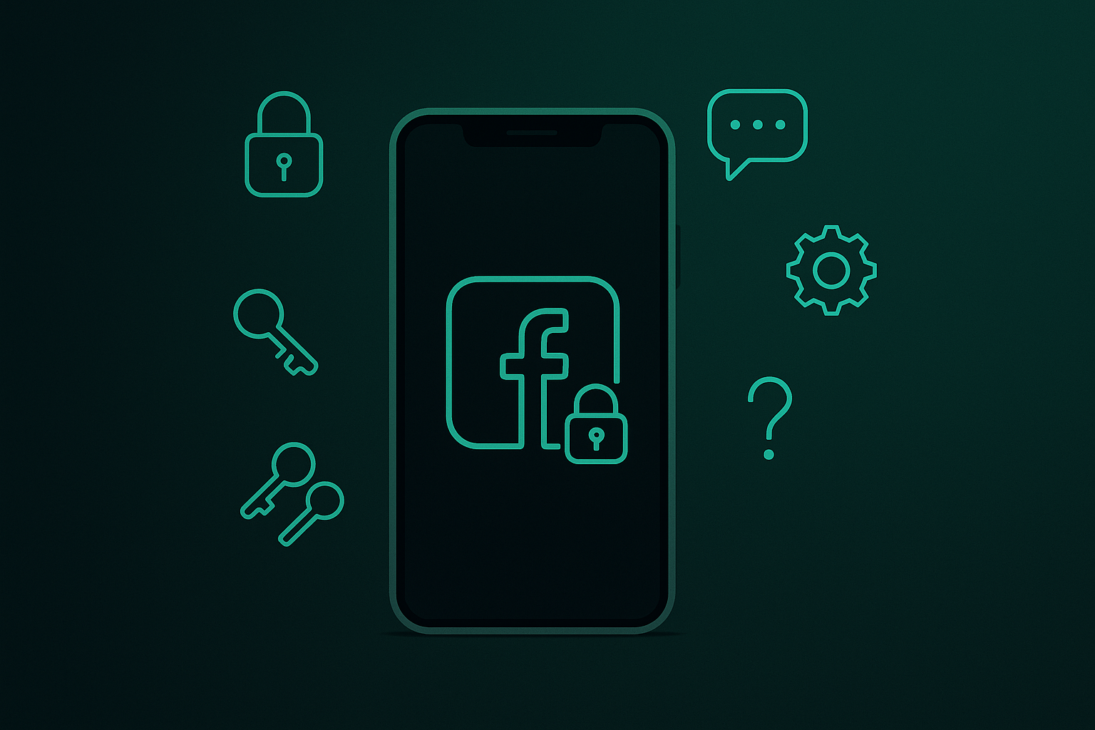 Ilustração de celular com ícone do Facebook bloqueado por um cadeado