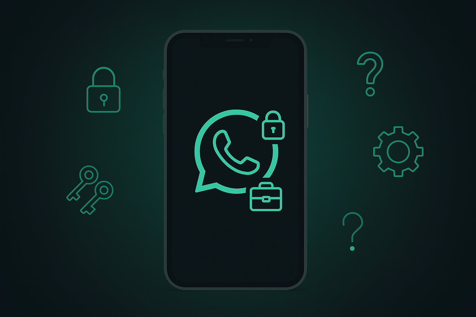 Ilustração de celular com ícone do WhatsApp Business bloqueado por um cadeado